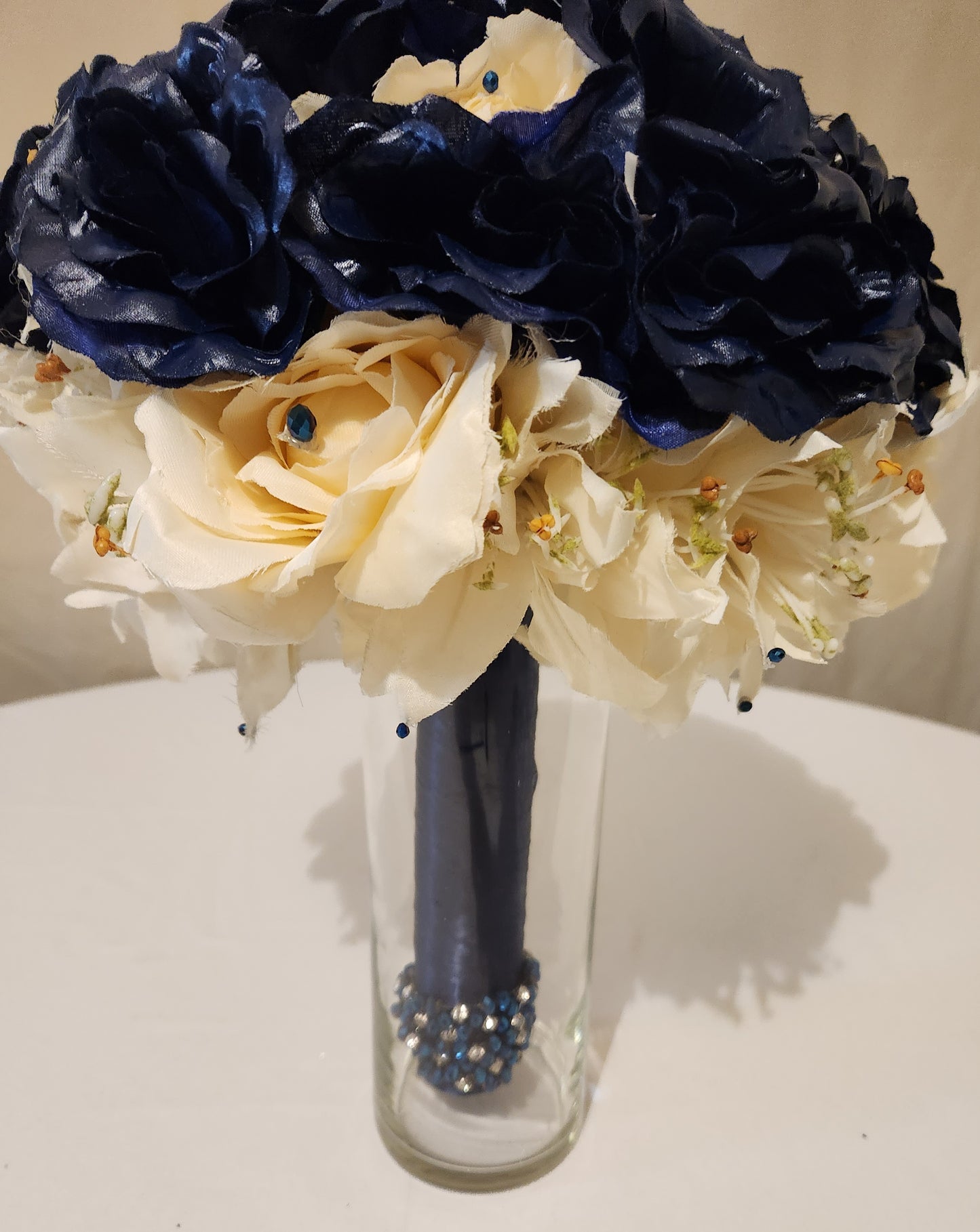 Alluring Navy Blue & Cream Bridal Bouquet